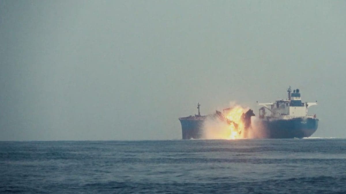 Ship Ablaze After Being Struck Off The Coast Of Yemen In Gulf Of Aden, Says British military Ship Ablaze After Being Struck Off The Coast Of Yemen In Gulf Of Aden, Says British military