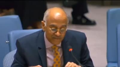 Permanent Representative of India to the UN, Parvathaneni Harish, at the UNSC Open Debate on Situation in the Middle East on Thursday. (ANI/X)