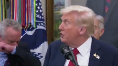 US Health Secretary Robert F Kennedy Jr. on Tuesday gave President Donald Trump a Covid scare when he sneezed just a foot away from the president. (RapidResponse47/X)