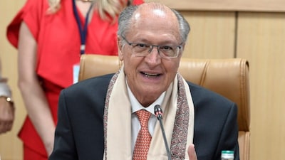 Vice President of Brazil Geraldo Alckmin in New Delhi. (Image via X/@PIB_India)