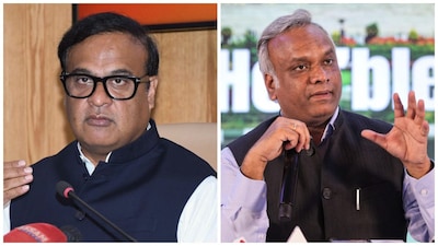 Assam Chief Minister Himanta Biswa Sarma and Karnataka Minister Priyank Kharge. (PTI file photos)