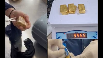 Customs officer discovered six gold biscuits concealed in her black underwear. (X/@AirportGenCus)