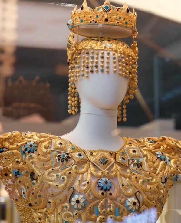 dubai gold dress AYAAN Gold Satin + Lace Bridal Dirac – Dubai Bridal main image 0