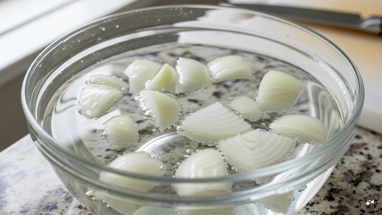 Place in water after cutting: Submerging chopped onions in water reduces their odour and the intensity of sulfur compounds. Place in water after cutting: Submerging chopped onions in water reduces their odour and the intensity of sulfur compounds.