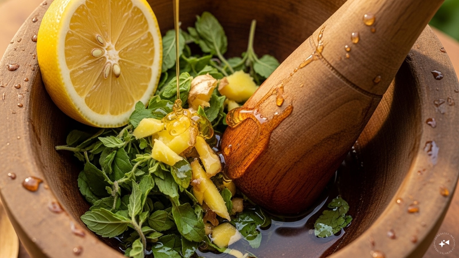 Crush tulsi leaves and ginger slightly to release their natural oils.  Crush tulsi leaves and ginger slightly to release their natural oils.