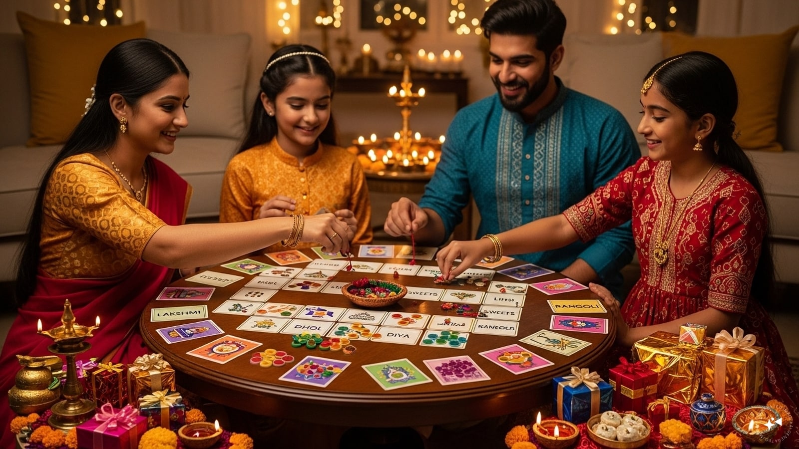 Diwali Tambola Or Bingo: Put a festive twist on classic Tambola or Bingo using Diwali-themed cards (with words like “Lakshmi,” “Dhol,” “Sweets,” etc.). Fun prizes make it even more exciting! Diwali Tambola Or Bingo: Put a festive twist on classic Tambola or Bingo using Diwali-themed cards (with words like “Lakshmi,” “Dhol,” “Sweets,” etc.). Fun prizes make it even more exciting!