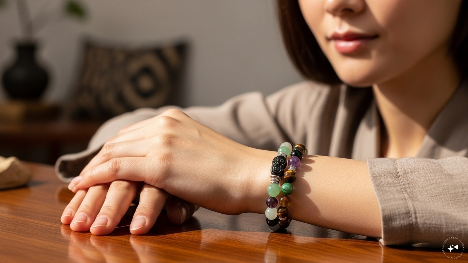 O que evitar: nunca deixe alguém usar a pulseira - está conectado à sua energia pessoal. Se alguém acidentalmente o veste, é necessário purificá -lo novamente. Em caso de humor negativo, raiva ou frustração, é melhor removê -lo para que a pulseira não absorva sua negatividade. (Imagem gerada pela IA)