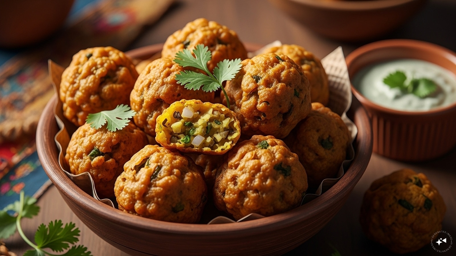 Dal Pakora: Thicken dal with besan or rice flour, add chopped onions and chilies, then deep-fry spoonfuls for crunchy fritters. (AI generated image) Dal Pakora: Thicken dal with besan or rice flour, add chopped onions and chilies, then deep-fry spoonfuls for crunchy fritters. (AI generated image)