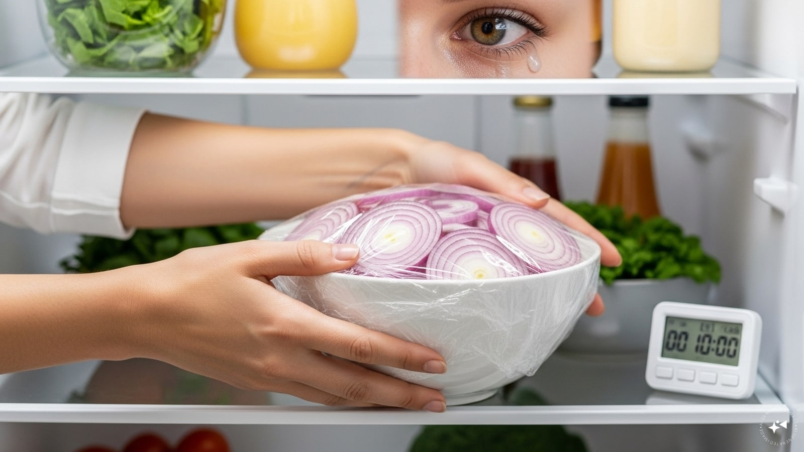 Refrigerate before cutting: Covering and refrigerating onions for about 10 minutes can help prevent tears. Refrigerate before cutting: Covering and refrigerating onions for about 10 minutes can help prevent tears.