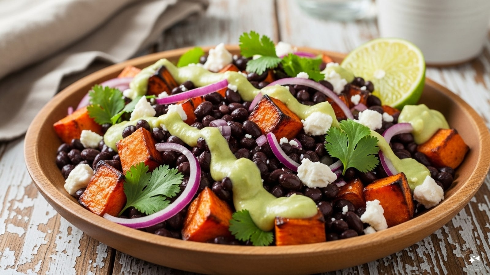 Sweet Potato & Black Bean Salad: Roast sweet potatoes, mix with beans and onion. Dress with lime juice, olive oil, and chopped cilantro.