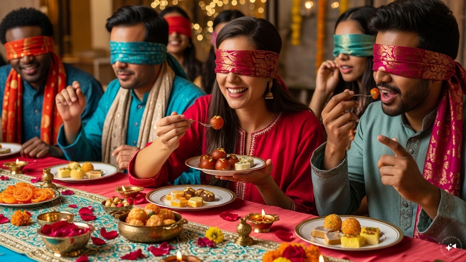 Sweets Tasting And Guessing Game: Host a "sweet challenge" where guests taste different Indian sweets blindfolded and guess what they are. Sweets Tasting And Guessing Game: Host a "sweet challenge" where guests taste different Indian sweets blindfolded and guess what they are.