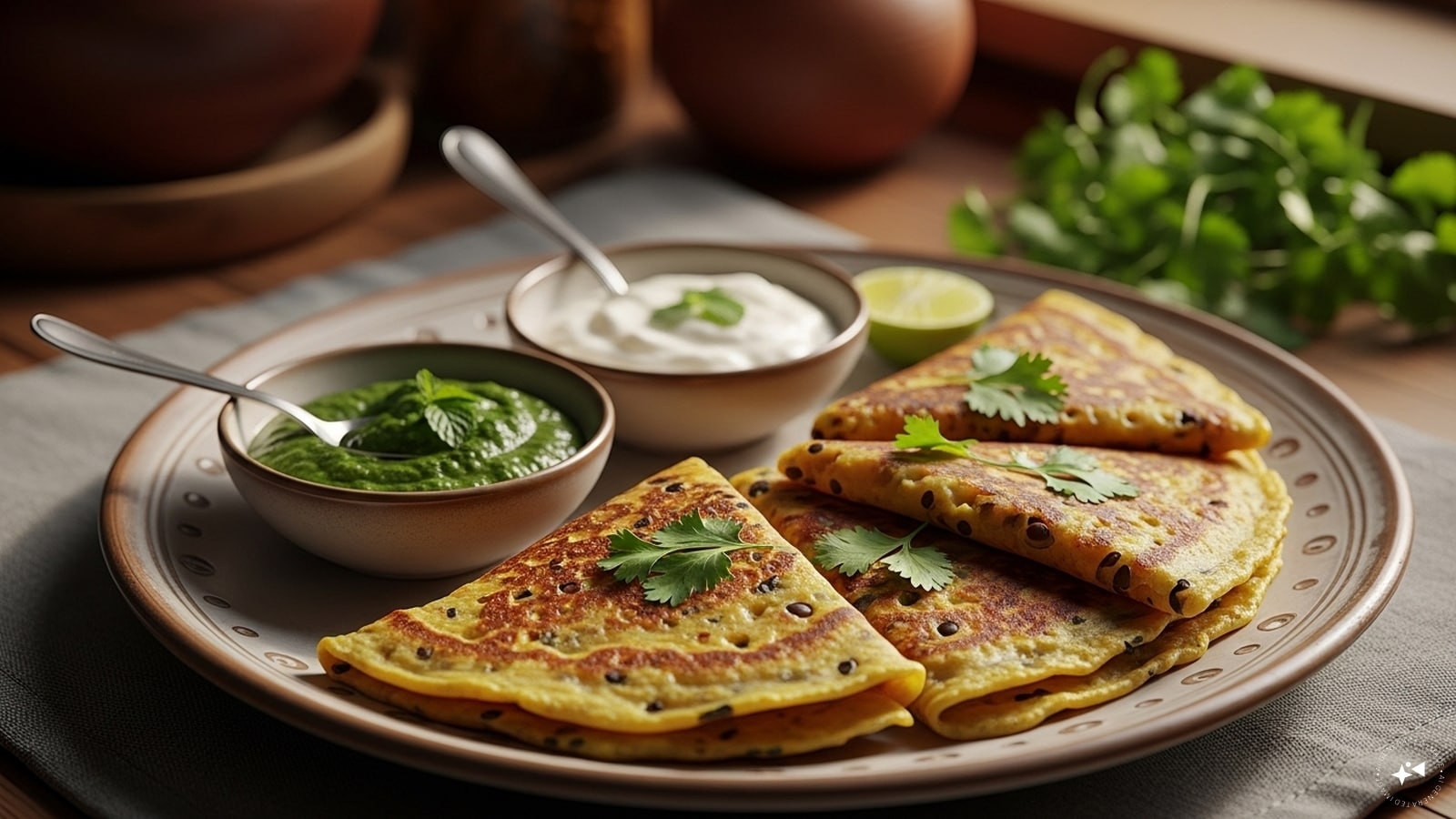 Dal Cheela: Mix dal with besan (gram flour), onions, and green chilies to make savory pancakes on a tawa. (AI generated images) Dal Cheela: Mix dal with besan (gram flour), onions, and green chilies to make savory pancakes on a tawa. (AI generated images)