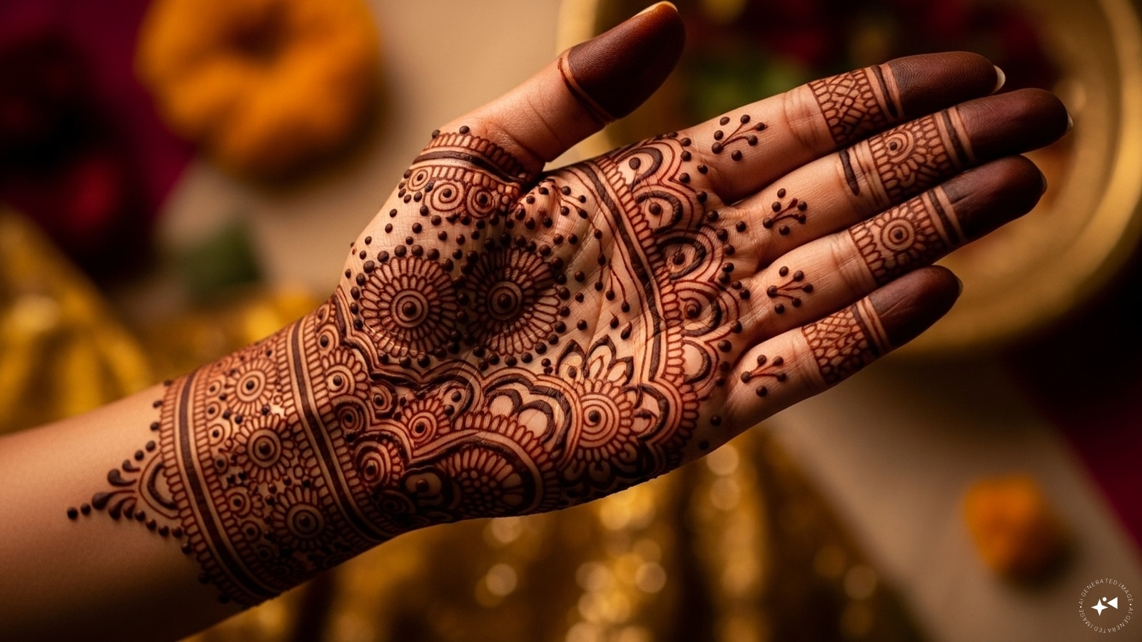 Tiny Mandala Dots: A small, detailed mandala centered on the back of the hand, surrounded by tiny dot clusters. Tiny Mandala Dots: A small, detailed mandala centered on the back of the hand, surrounded by tiny dot clusters.