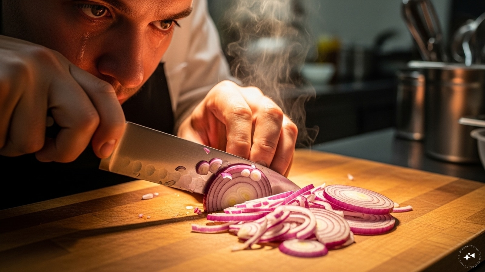 Eye irritation and involuntary tearing while cutting onions are caused by sulfur compounds present in the vegetable. When these compounds are released into the air and come into contact with the moisture in our eyes, they form mild acids, triggering discomfort and tearing. Eye irritation and involuntary tearing while cutting onions are caused by sulfur compounds present in the vegetable. When these compounds are released into the air and come into contact with the moisture in our eyes, they form mild acids, triggering discomfort and tearing.