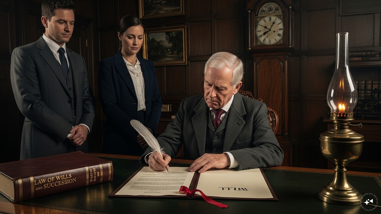 For the will to be legally binding, the testator must sign it in the presence of two independent witnesses, who then add their signatures.  For the will to be legally binding, the testator must sign it in the presence of two independent witnesses, who then add their signatures.