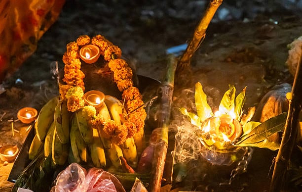 The four-day festival is dedicated to the Sun God and his sister, Chhathi Maiya. The four-day festival is dedicated to the Sun God and his sister, Chhathi Maiya.