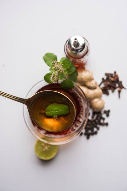 Ingredients: 10-12 tulsi leaves, 1-inch piece of ginger crushed, 1 lemon, 2 tablespoon honey or sugar, 2 cups chilled or room-temperature water.  Ingredients: 10-12 tulsi leaves, 1-inch piece of ginger crushed, 1 lemon, 2 tablespoon honey or sugar, 2 cups chilled or room-temperature water.