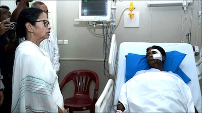 West Bengal CM Mamata Banerjee visits injured BJP MP Khagen Murmu in Siliguri hospital. (TMC)