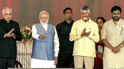 PM Narendra Modi during the inauguration and foundation stone laying ceremony of various development works, in Kurnool. (PTI photo)