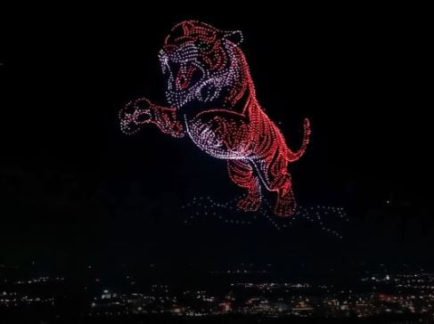 While the tiger formation stole the spotlight as the record-breaking centerpiece, the drone show offered a rich visual feast beyond that moment. The night sky transformed into a vibrant canvas featuring a curated selection of 10-12 dazzling images, each chosen with care to reflect Karnataka’s cultural heritage and India’s national identity. While the tiger formation stole the spotlight as the record-breaking centerpiece, the drone show offered a rich visual feast beyond that moment. The night sky transformed into a vibrant canvas featuring a curated selection of 10-12 dazzling images, each chosen with care to reflect Karnataka’s cultural heritage and India’s national identity.
