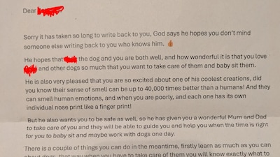 The letter commended her deep love for animals. (Photo Credits: Reddit)