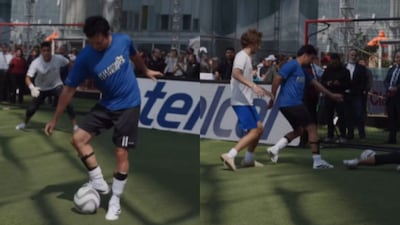 Sergio Perez during the football match. (Screengrab/schecoperez)