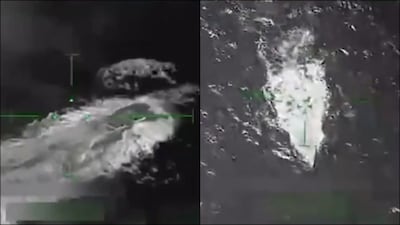 White House released visuals of the strikes that targeted a "drug-carrying submarine" in the Caribbean.