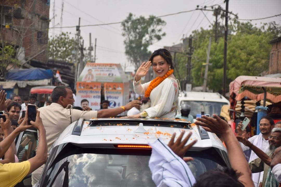 For the elections, the glamour, photo shoots and film sets were on pause as she moved through busy streets in an open jeep, waving to people and standing beside her father on the campaign trail. For the elections, the glamour, photo shoots and film sets were on pause as she moved through busy streets in an open jeep, waving to people and standing beside her father on the campaign trail.
