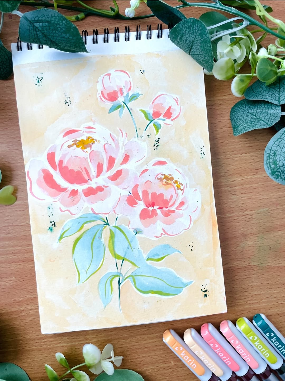 watercolor pens are special brush-tip pens filled with water-based ink that easily resemble real paint with soft artistic effects.