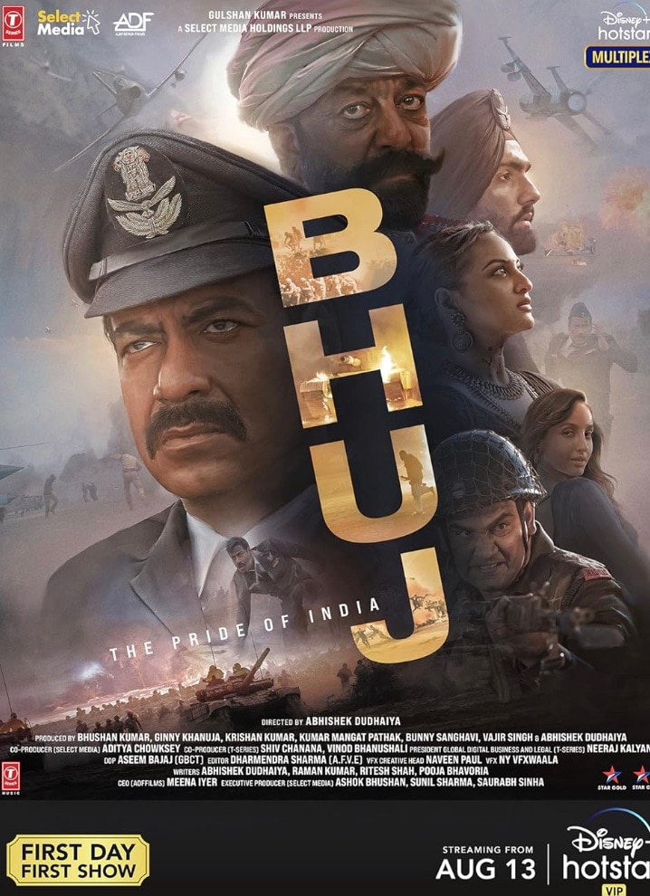  Bhuj: The Pride Of India: The film showcases the courage of 300 women who help rebuild the Bhuj airstrip during the 1971 Indo-Pak war. Directed by Abhishek Dudhaiya, it stars Ajay Devgn, Sonakshi Sinha, Sanjay Dutt, Pranita Subhash, Ammy Virk, and Nora Fatehi in this heroic tale.