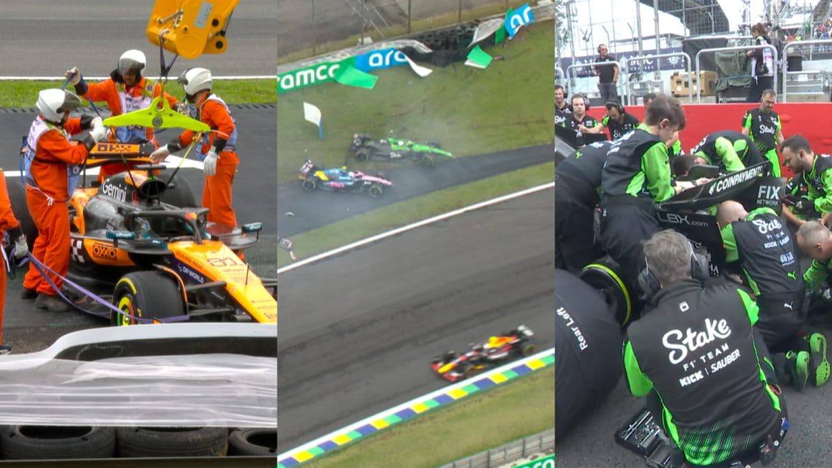 Oscar Piastri Crashes Out in Sao Paulo! Three Cars Spin Off In Brazilian Sprint Mayhem | WATCH