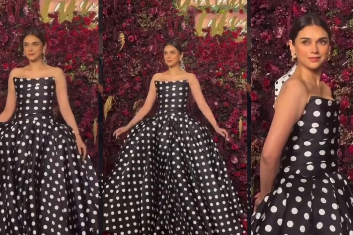 Aditi Rao Hydari Channels Vintage Glamour In Gauri & Nainika’s Polka Dot Couture At Galeries Lafayette Pre-Launch