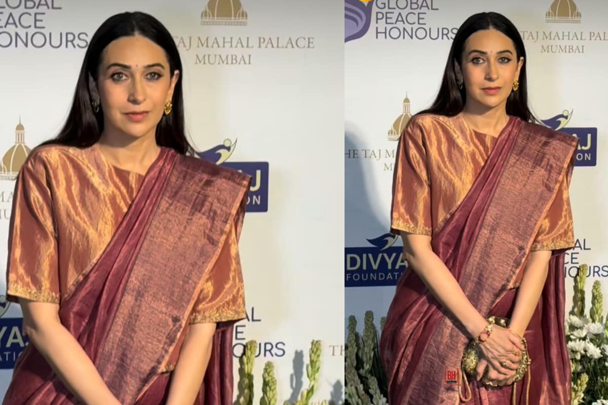 Karisma Kapoor Serves Timeless Elegance In Rose-Gold Silk Saree At Global Peace Honours 2025