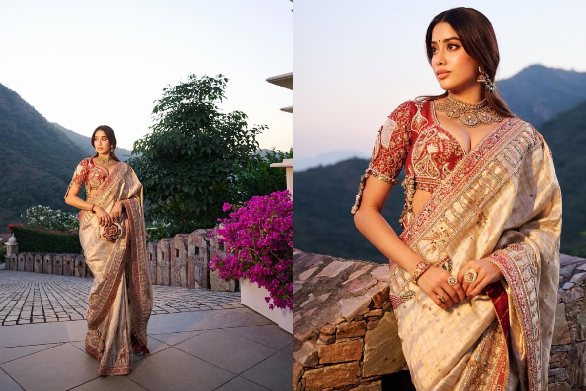 Janhvi Kapoor Dazzles In A Golden Manish Malhotra Lehenga At Deeya Shroff’s Udaipur Wedding