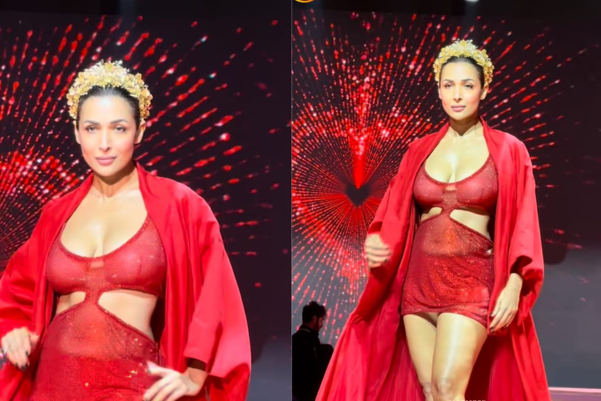 Malaika Arora Sets The Runway Ablaze In A Fiery Red Mini Dress By Ashley Rebello In Mumbai