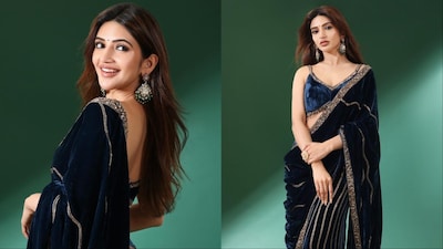 Sreeleela Turns Heads In A Rs 79K Velvet Sharara For Mass Jathara Promotions