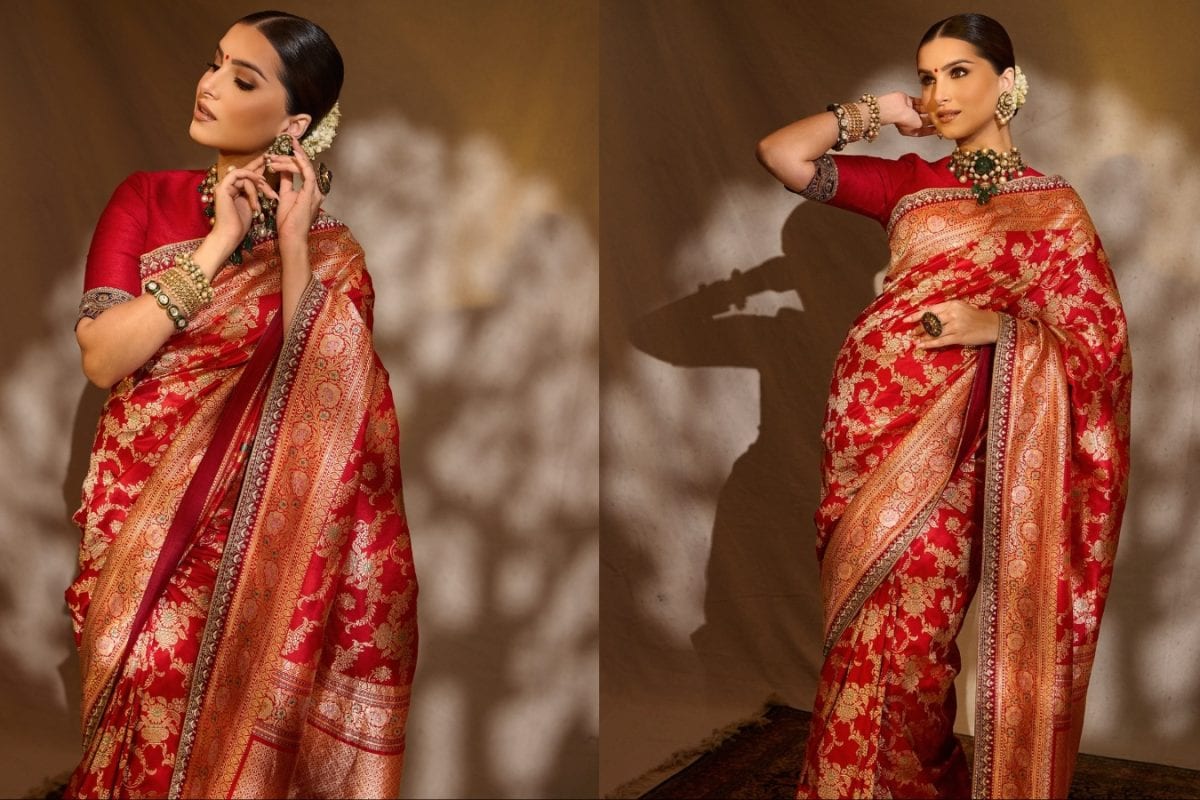 Tara Sutaria Redefines Royalty In A Deep Crimson Jayanti Reddy Banarasi Saree