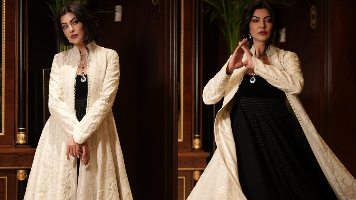 Sushmita Sen Stuns in Rohit Bal's Ivory Silk Jacket in Doha