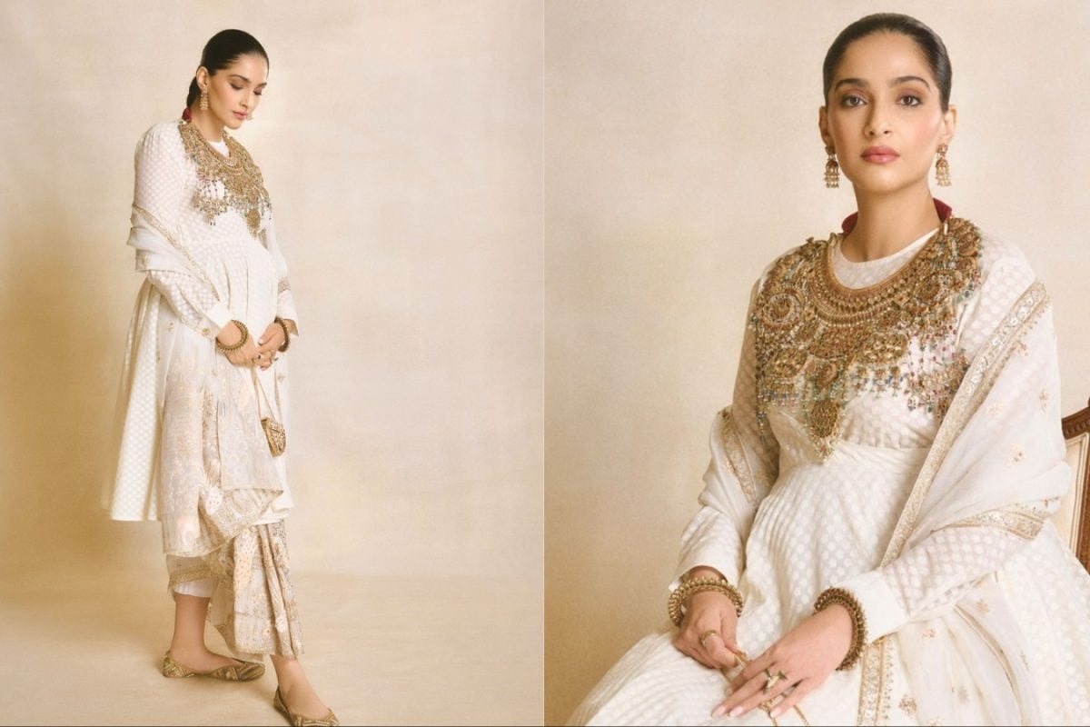 Sonam Kapoor’s Rahul Mishra Ivory Suit Set Redefines Luxe Maternity Fashion