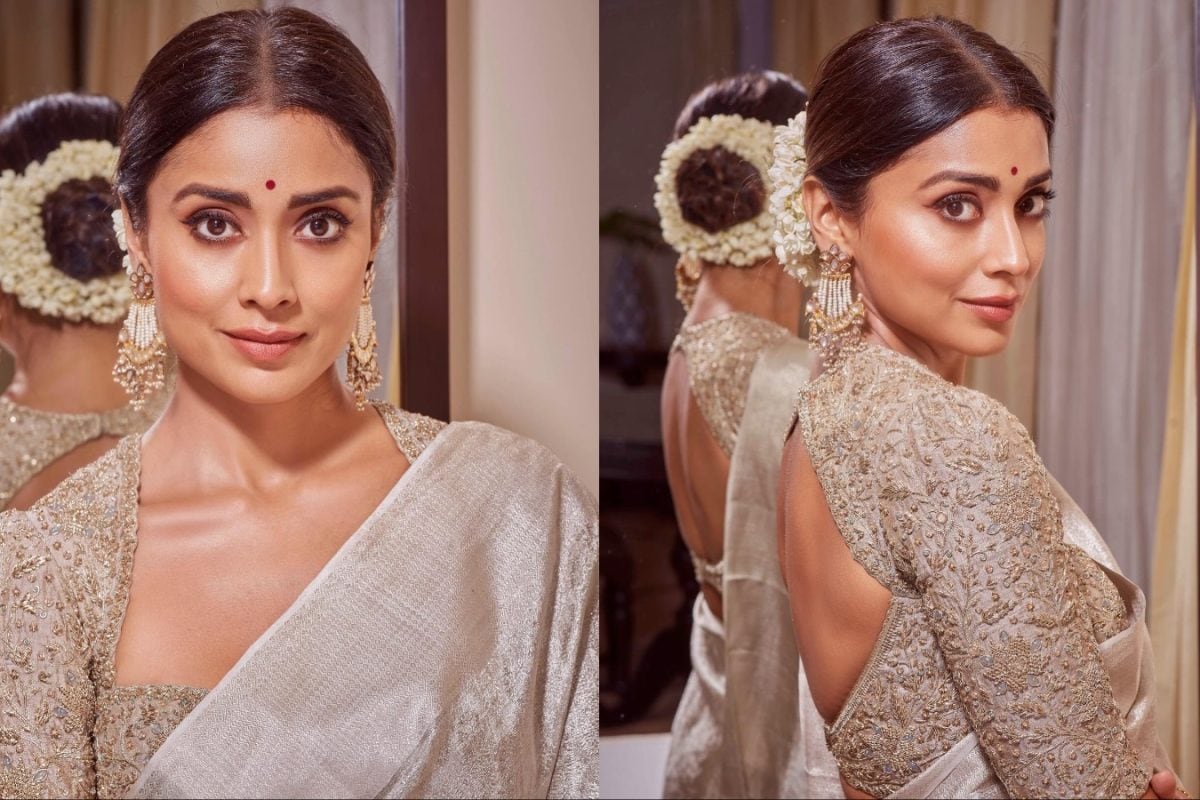 Shriya Saran’s Shimmering Gold Saree Look Is All About Effortless Opulence