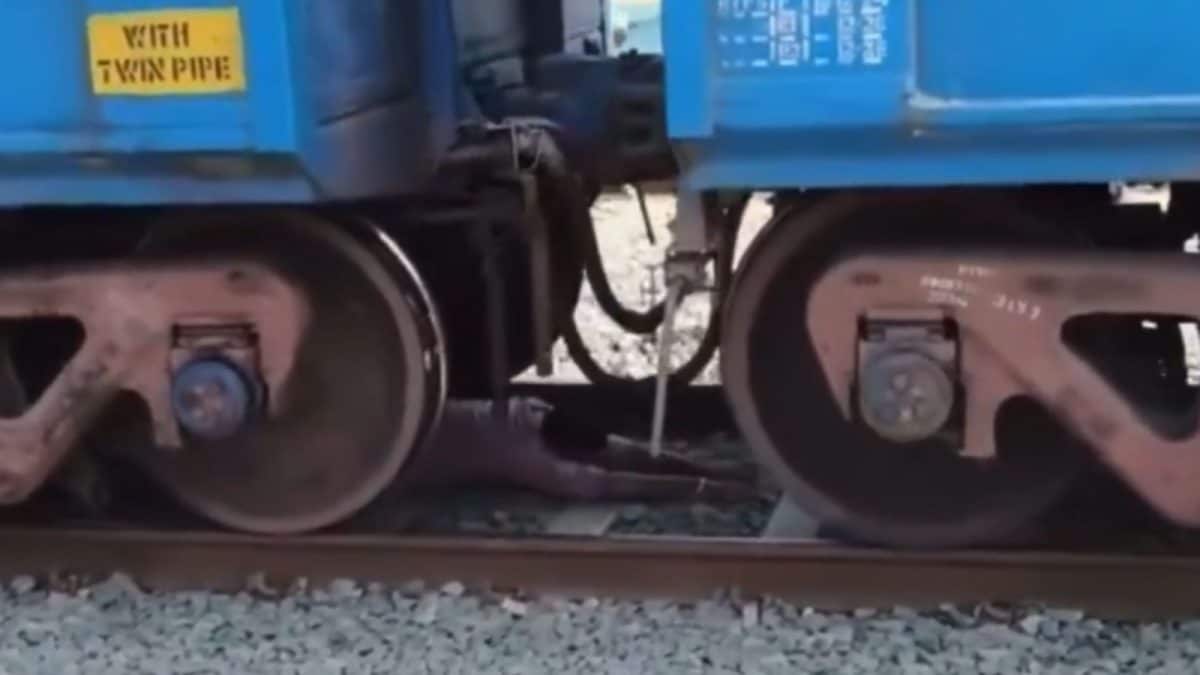 Telangana Man Narrowly Escapes Death While Attempting To Crawl Under Train To Cross Platform | Video