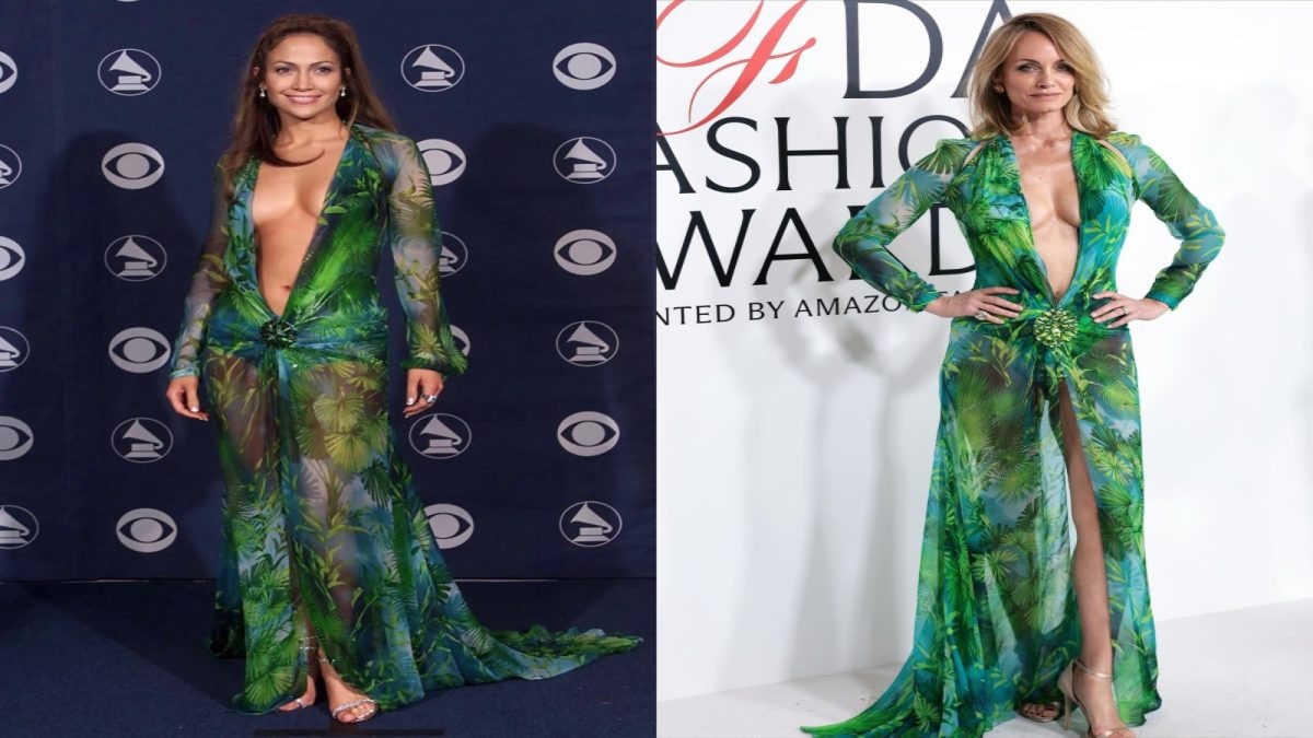 Amber Valletta Wears Jennifer Lopez's Iconic Versace Jungle Dress At CFDA Awards