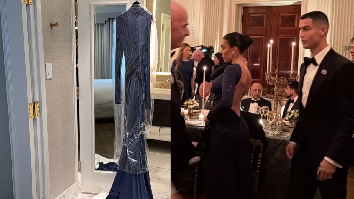 navy blue dress for baby girl Cristiano Ronaldo's Fiancee Georgina Rodríguez Recreates Hilary Swank's  2005 Oscar Look At White House Dinner | Fashion News