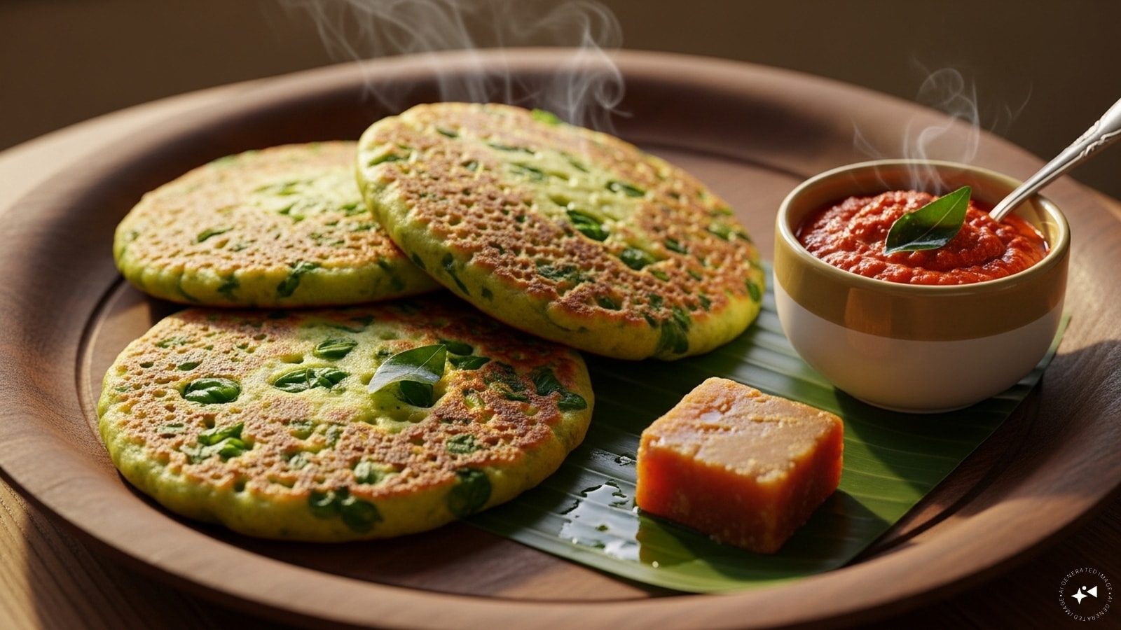 Moringa Adai (Lentil Pancakes): Adai is a thick, savoury pancake made from a mix of lentils and rice. Adding moringa leaves to the batter enhances its nutritional value and gives it a vibrant green hue. Served hot with jaggery or chutney, it’s a hearty breakfast option.