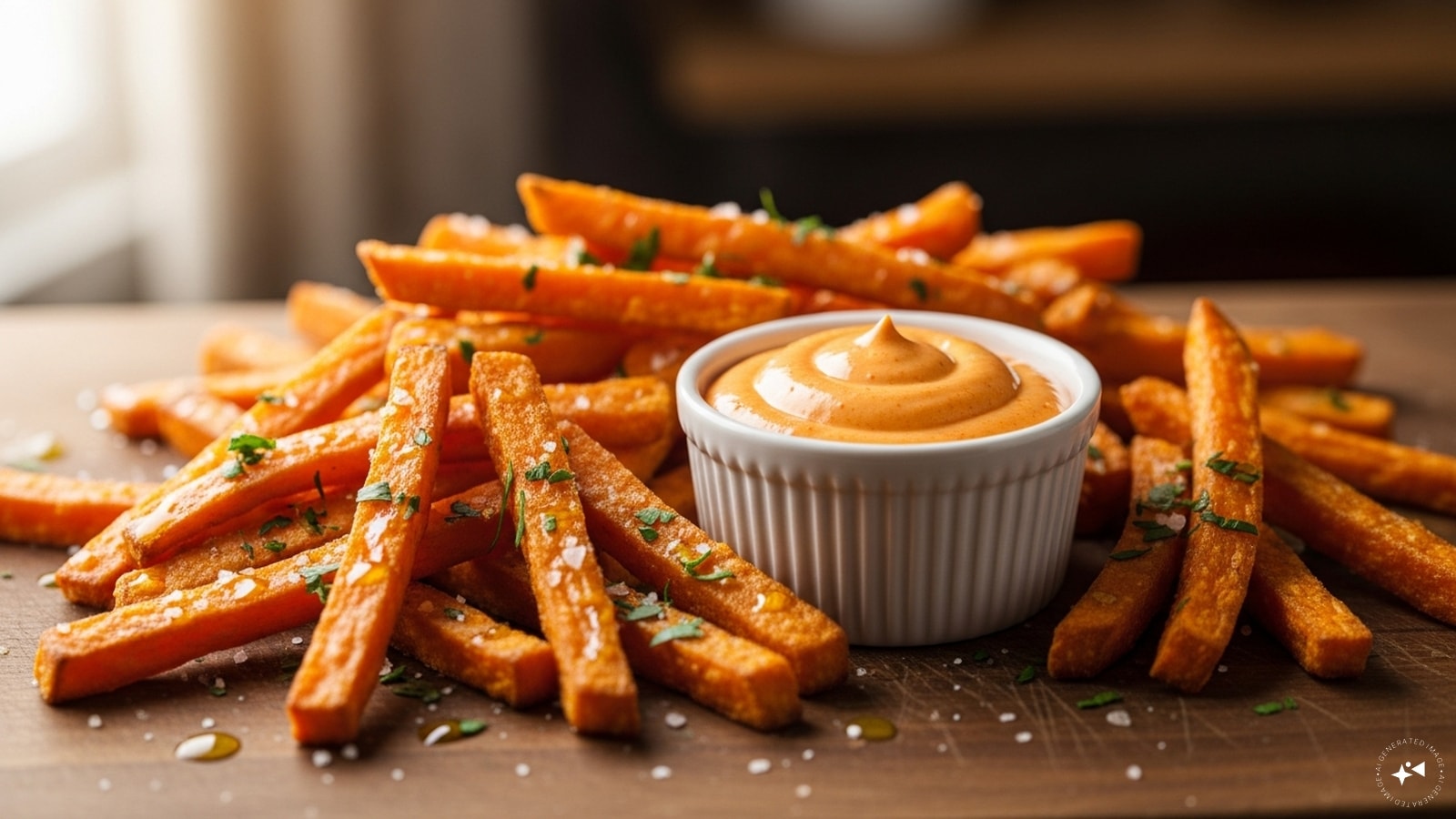  Sweet Potato Fries with Spicy Aioli: Oven-baked or fried, these golden sticks are a perfect snack or side dish.