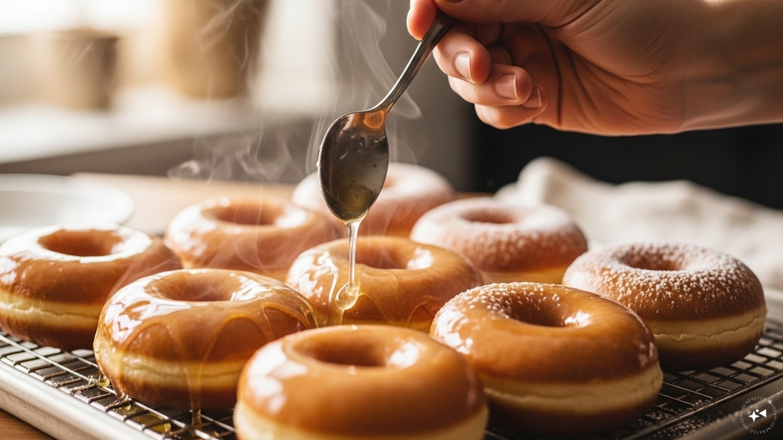 Glaze Or Sugar-Coat While warm: Glaze or dust your donuts while they’re slightly warm. This allows the coating to stick perfectly and enhances flavour and appearance.