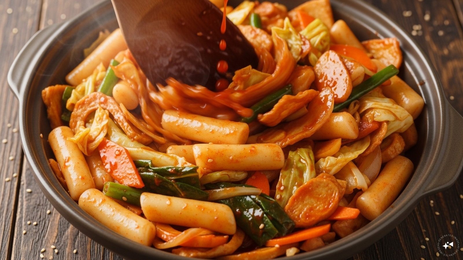 Now, add in the rice cakes. Mix it well until all of them are covered in the sauce. Cook the rice cakes for 6-8 minutes. Now, add in the rice cakes. Mix it well until all of them are covered in the sauce. Cook the rice cakes for 6-8 minutes.