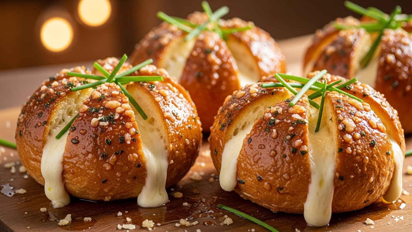 Serve and enjoy the crispy and golden Korean garlic bread.