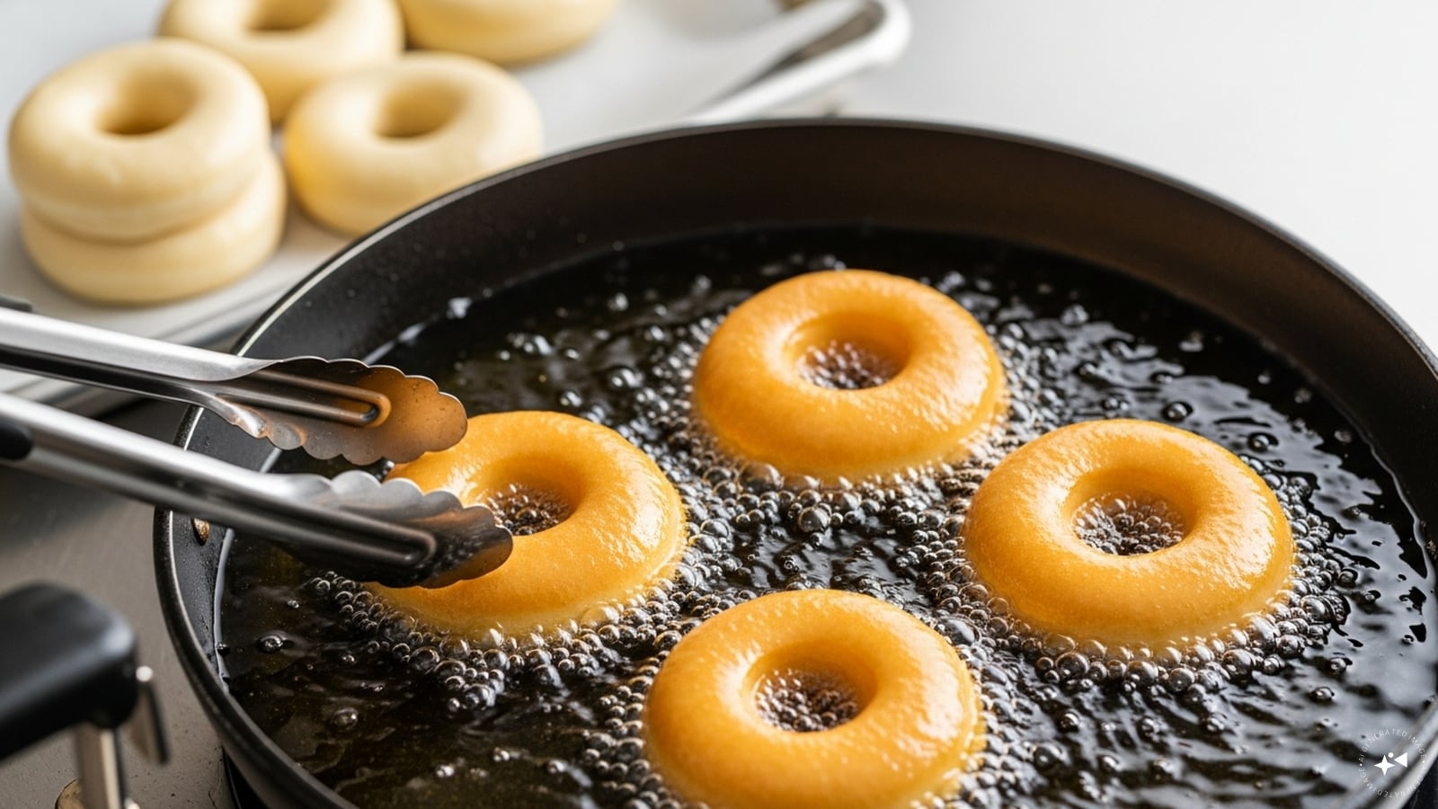 Don’t Overcrowd The Pan: Fry a few donuts at a time to maintain oil temperature. Overcrowding lowers the heat, resulting in greasy, dense donuts.