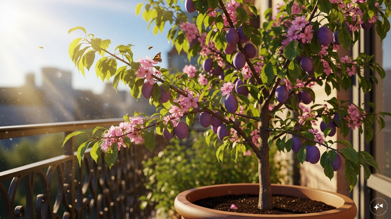  Provide Adequate Sunlight: Plum trees need 6–8 hours of direct sunlight daily. Place your balcony tree in the sunniest spot to encourage flowering and fruiting.